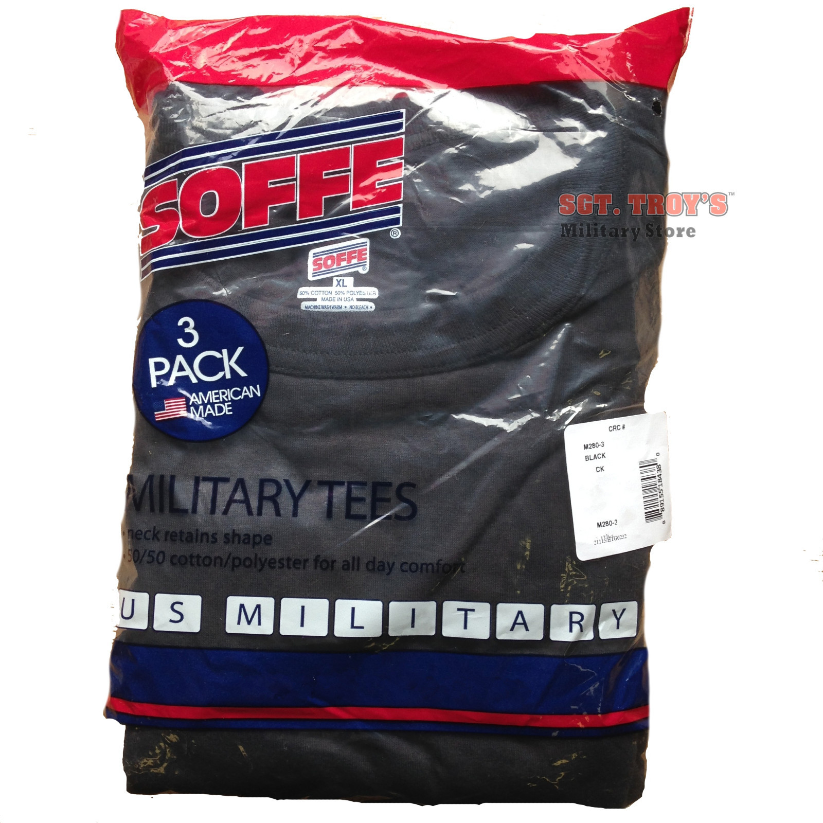 Soffe Tee Military Black T-Shirts M280 3PK 50/50 Poly/Cotton NEW USA Made gallery