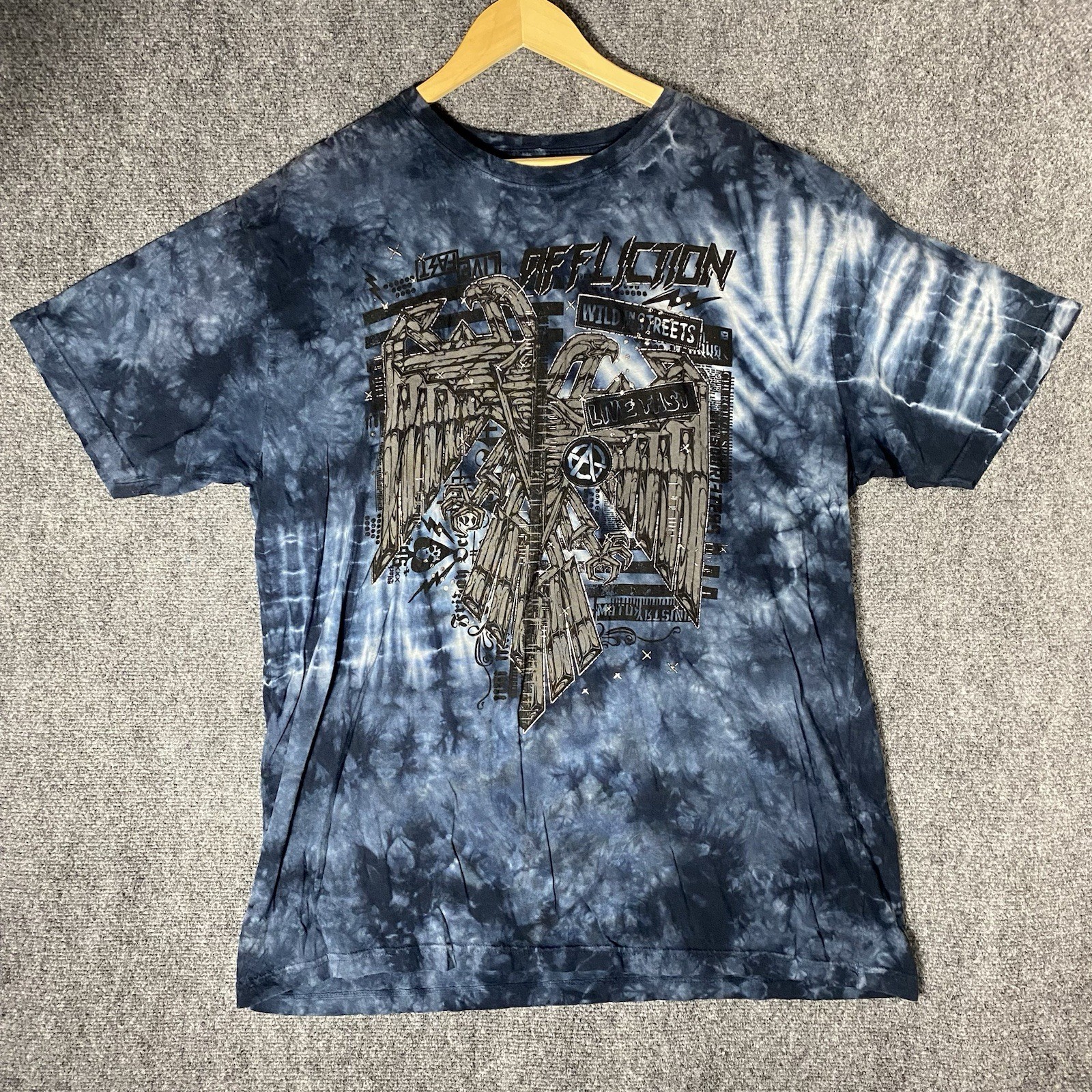 Affliction T Shirt Mens 4XL Preshrunk Blue Double Sided Y2K Grunge Cotton 2000s