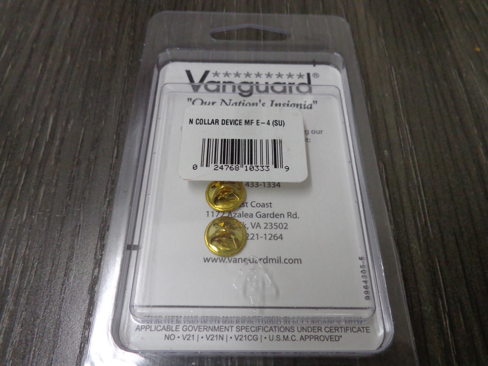 Vanguard USN SMALL MIRROR VANGUARD E4 P03  Full Size Regulation Badge  SET