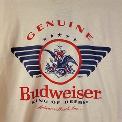 Men’s Large Anheuser Busch Beer Budweiser Short Sleeve T-Shirt Brew City Cream