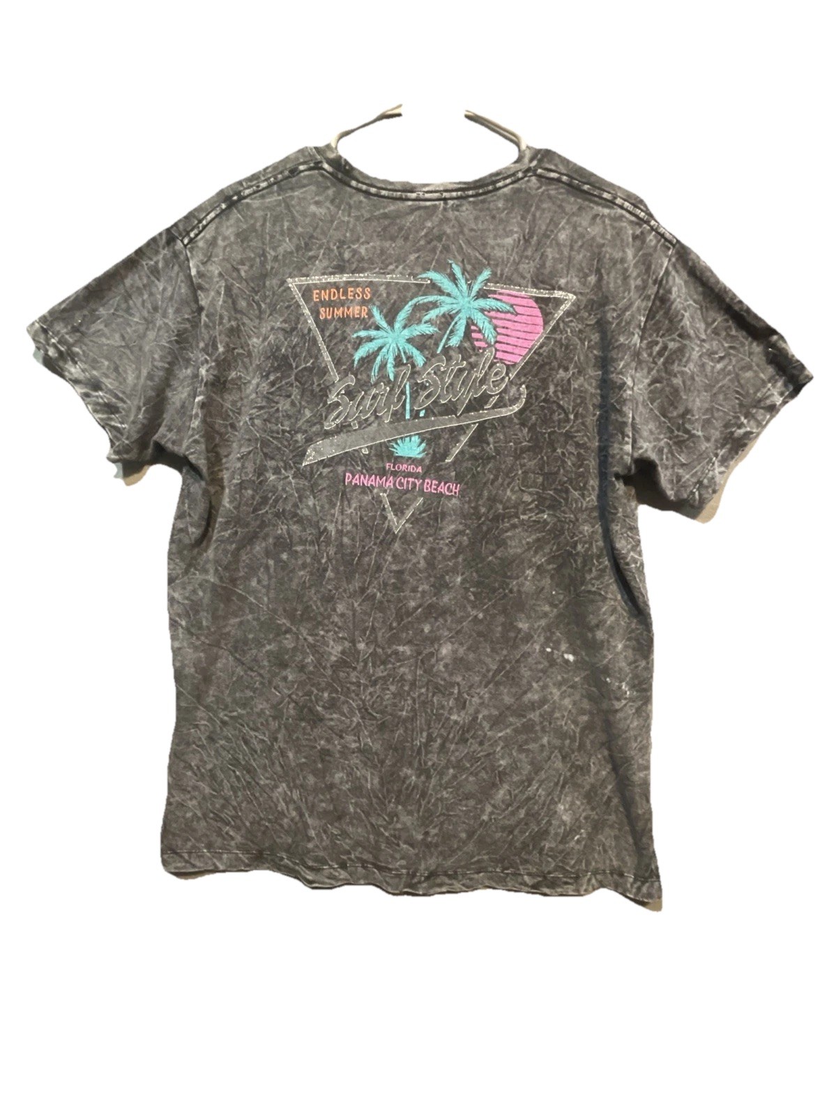 Vtg Surf Style Panama City Beach FL T-Shirt L Palm Tree Graphic Acid Wash Gray gallery