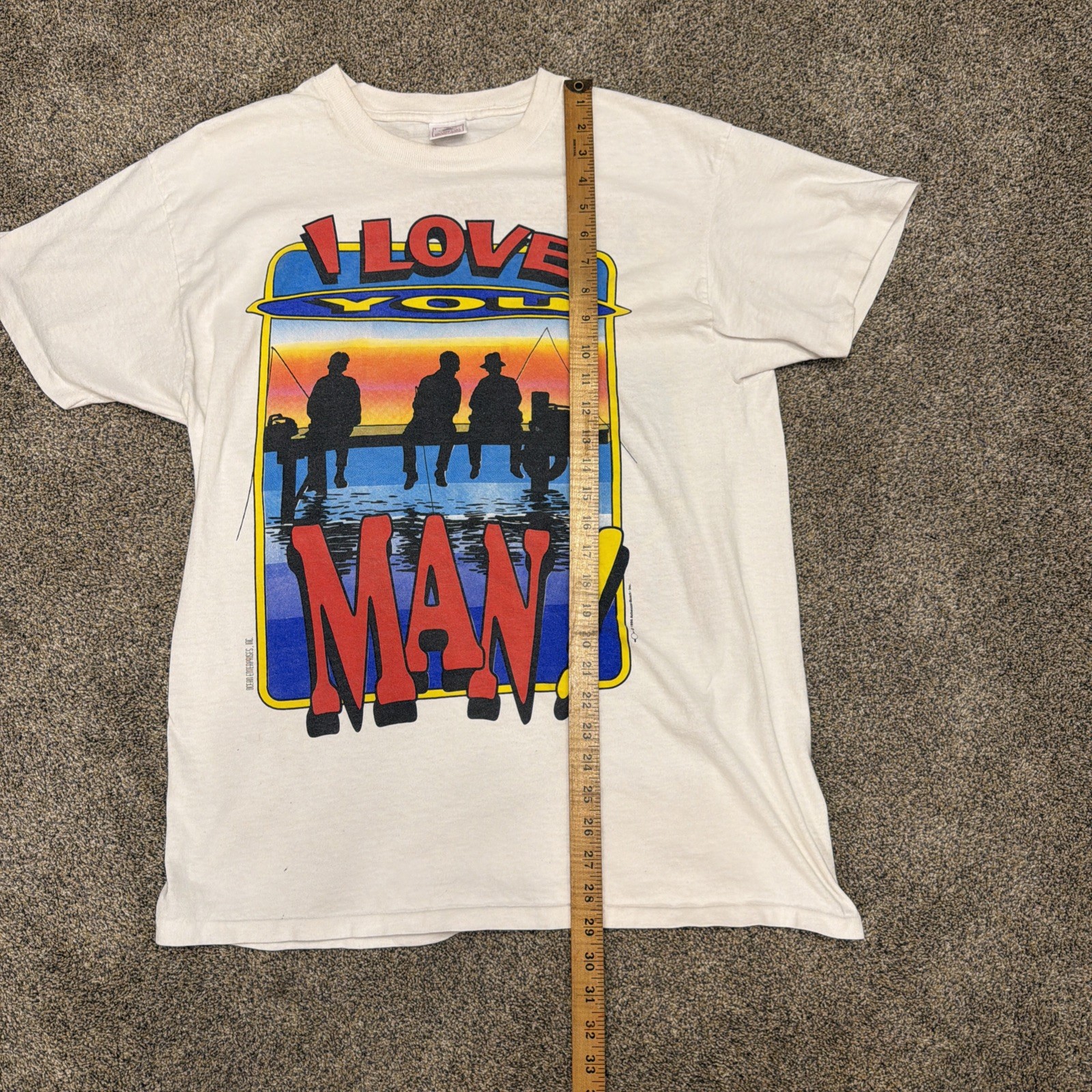VTG 80s Bud Light I Love You Man T-Shirt Men L Single Stitch White Fishing Lake gallery