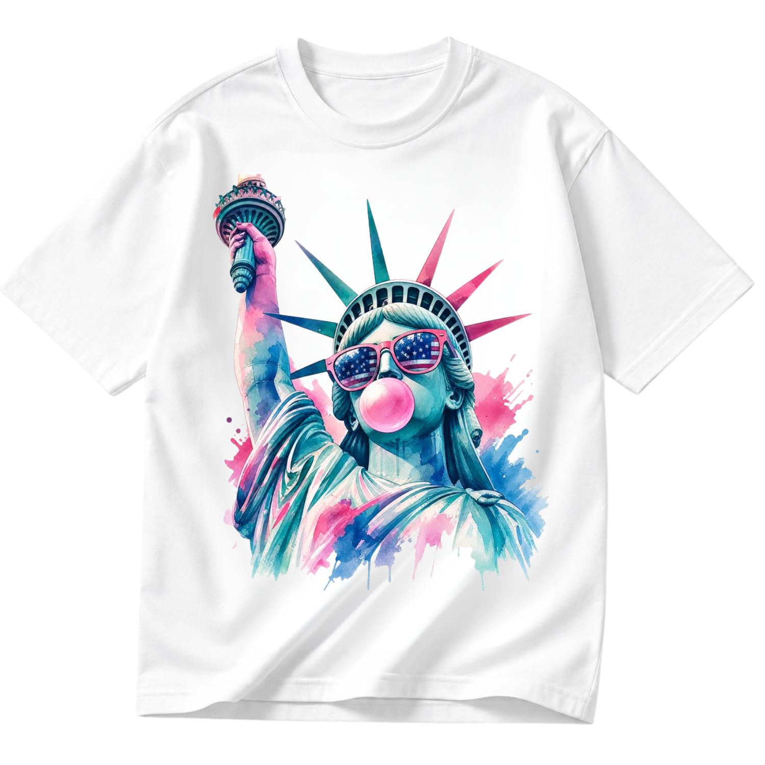 Statue of Liberty Sunglasses Bubble Gum USA Patriotic Watercolor Tee Gift S-5XL gallery