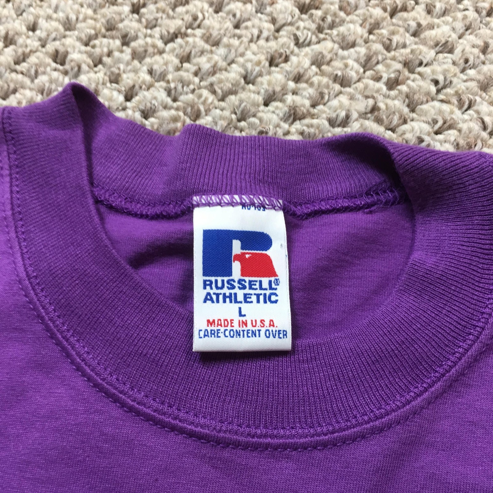 Vintage Russell Athletic Shirt Mens Large Purple Pocket High Cotton Tee USA NOS gallery