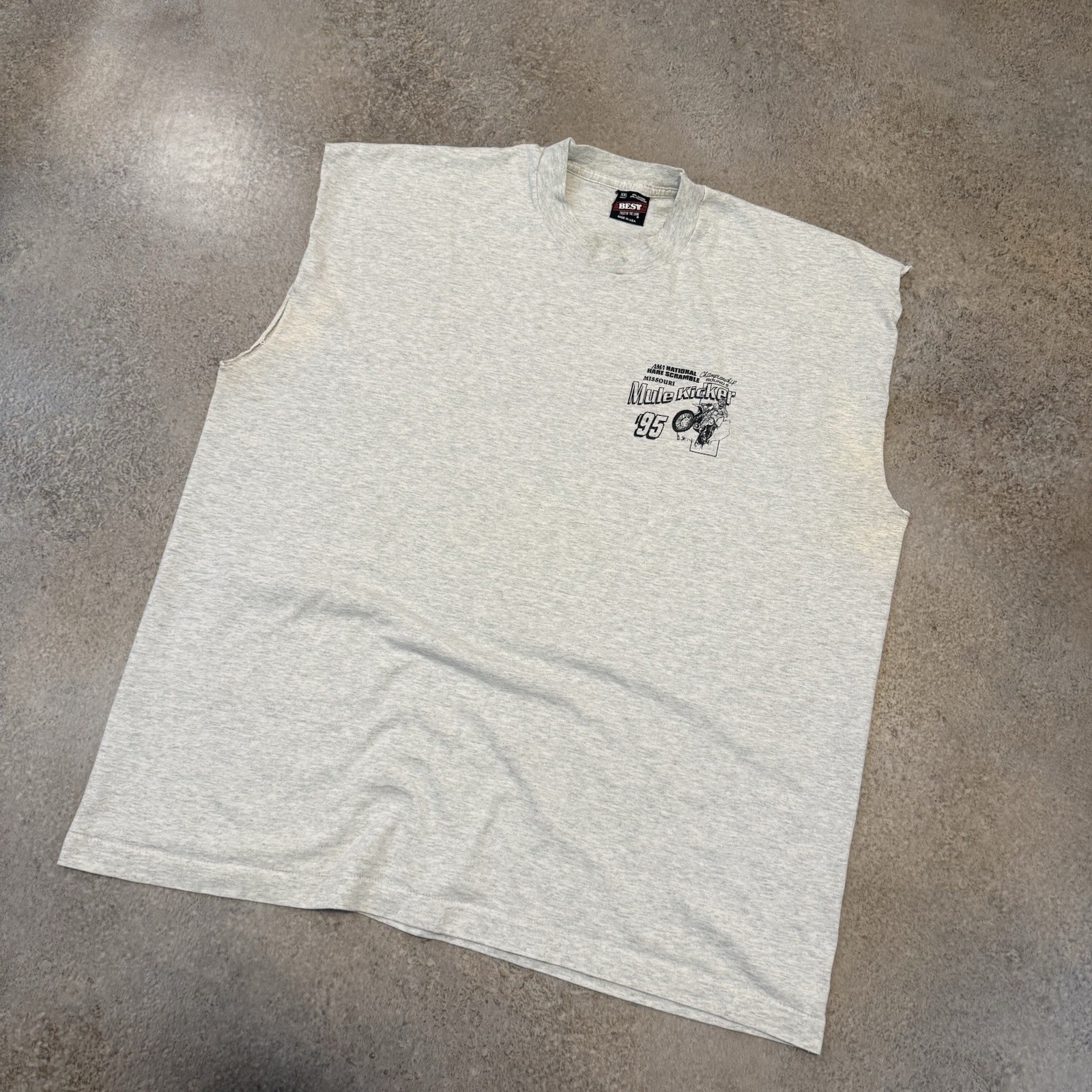 Vintage 90s AMA Missour Mule Kicker Cut Off Tee Shirt 2XL Hare Scramble 1995 gallery