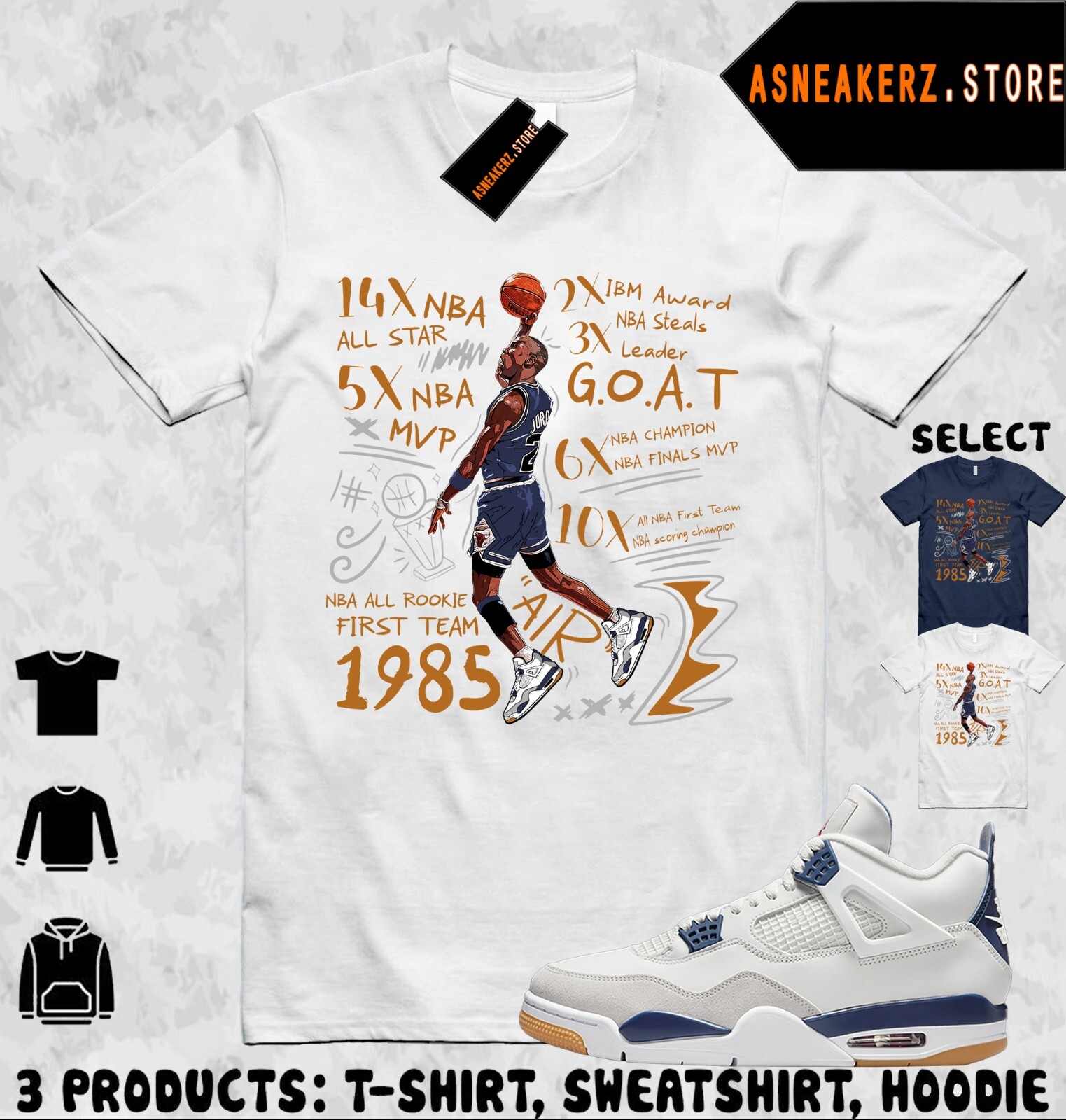 Shirt To Match AJ 4 SB Navy Sneaker Matching Tee MJ 23 Accolades T-Shirt gallery