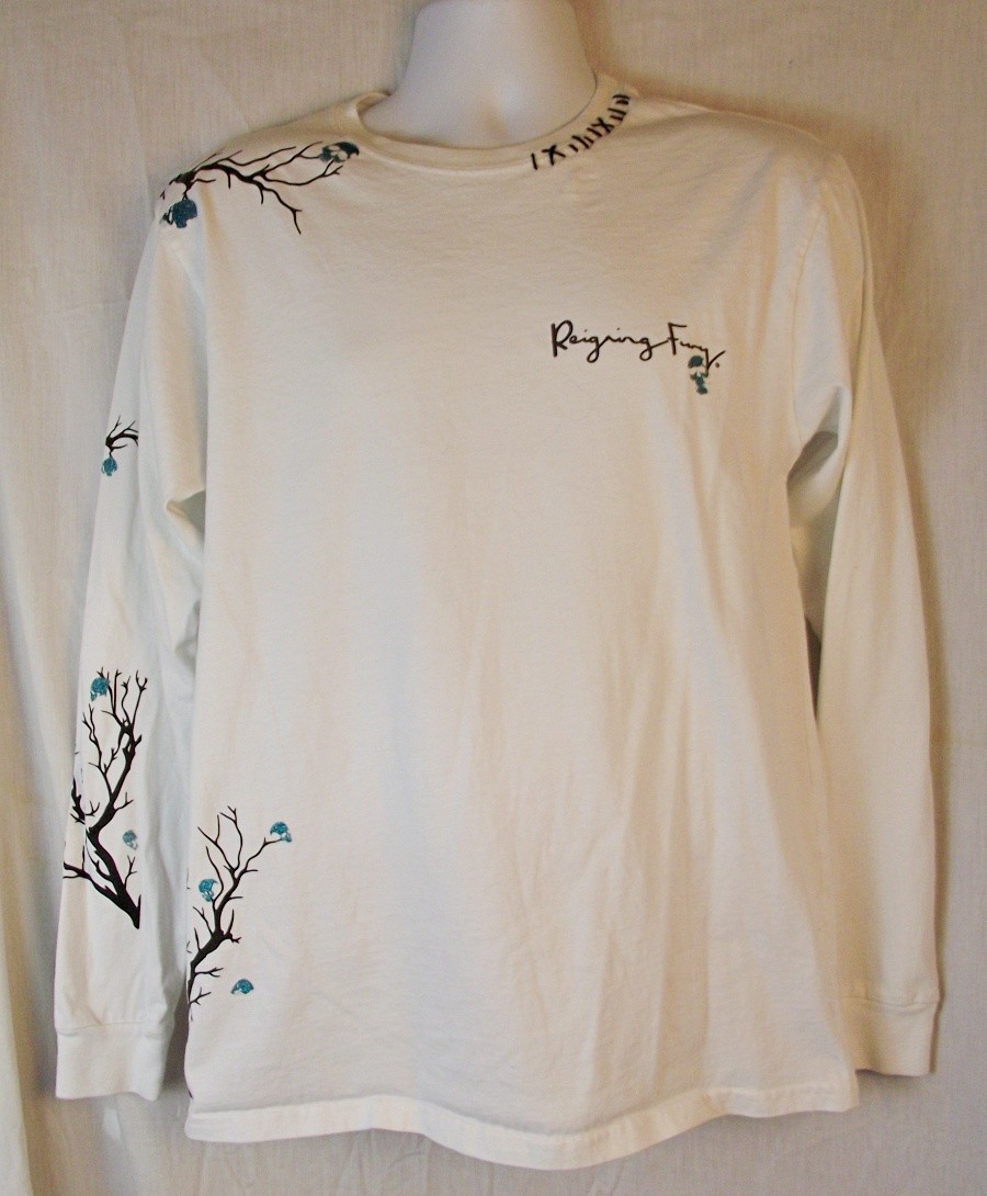 STREETWEAR Reigning Fury Mens Long Sleeve Tee White Glitter Skulls Branches Med gallery