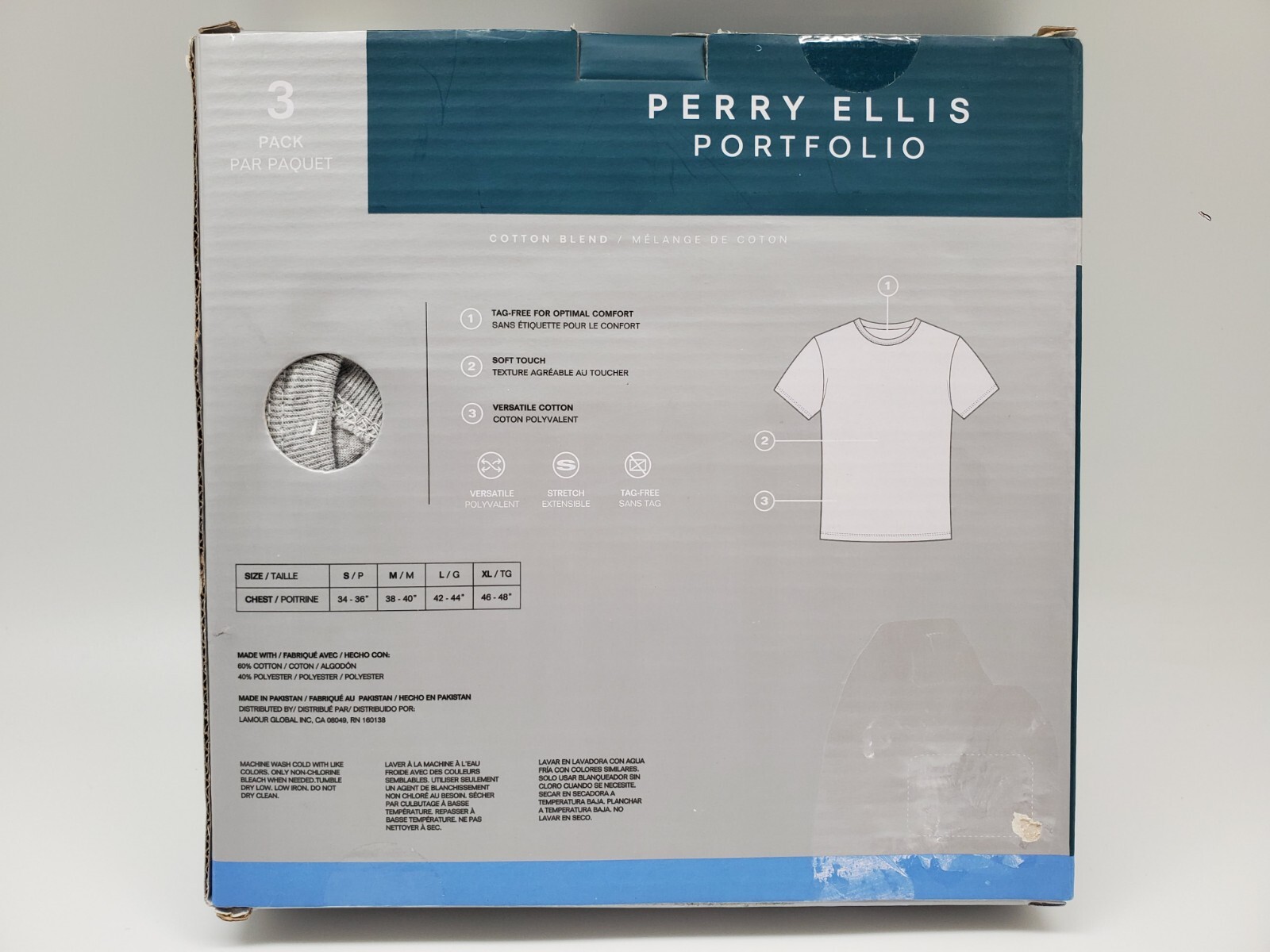 PERRY ELLIS 3Pack Men S M L XL Crew Neck Stretch Cotton T Shirt Black Gray White gallery