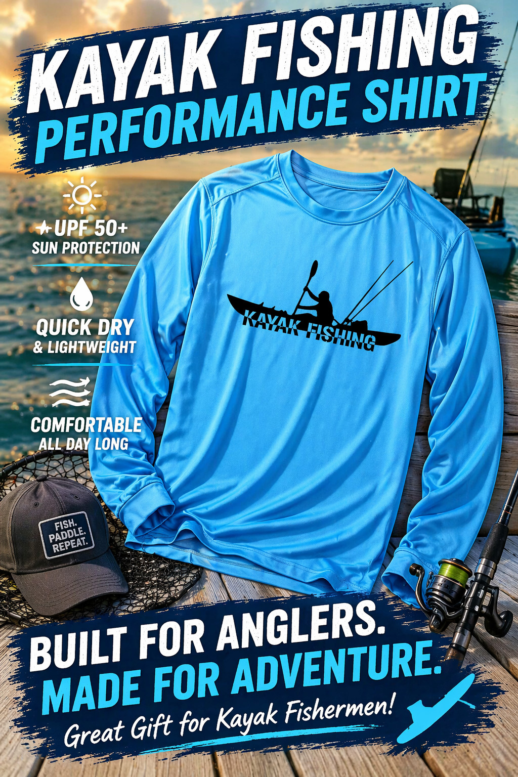 Kayak Fishing Long Sleeve UPF 50 T-Shirt Angler Fisherman Rod Boat UV Protection gallery