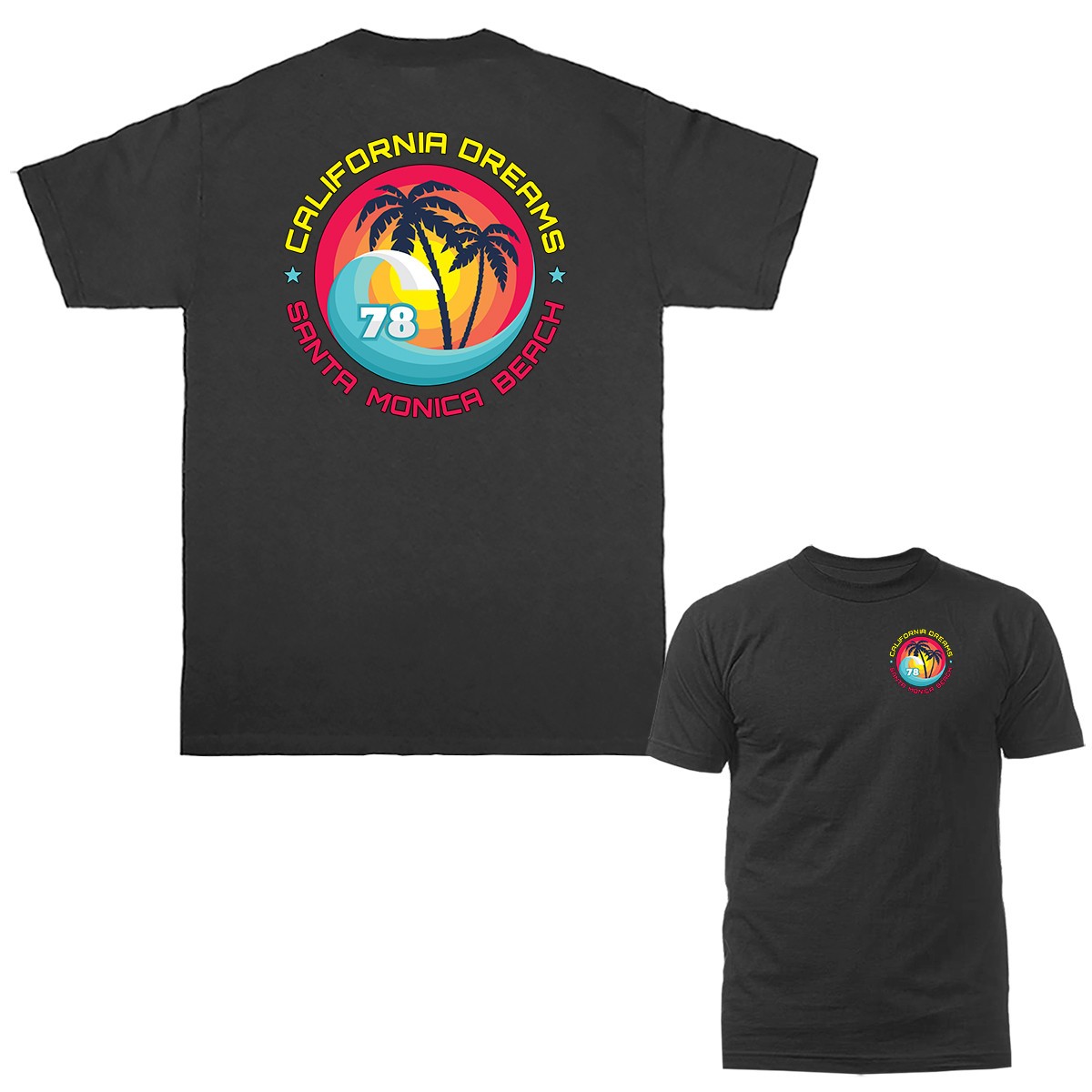 California Dreams Santa Monica Beach Retro Surf Palm Tree T-shirt gallery