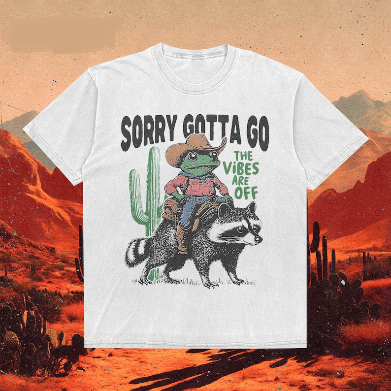 Cowboy Frog Riding Raccoon Shirt Vintage Style Western Animal Lover Gift Tee