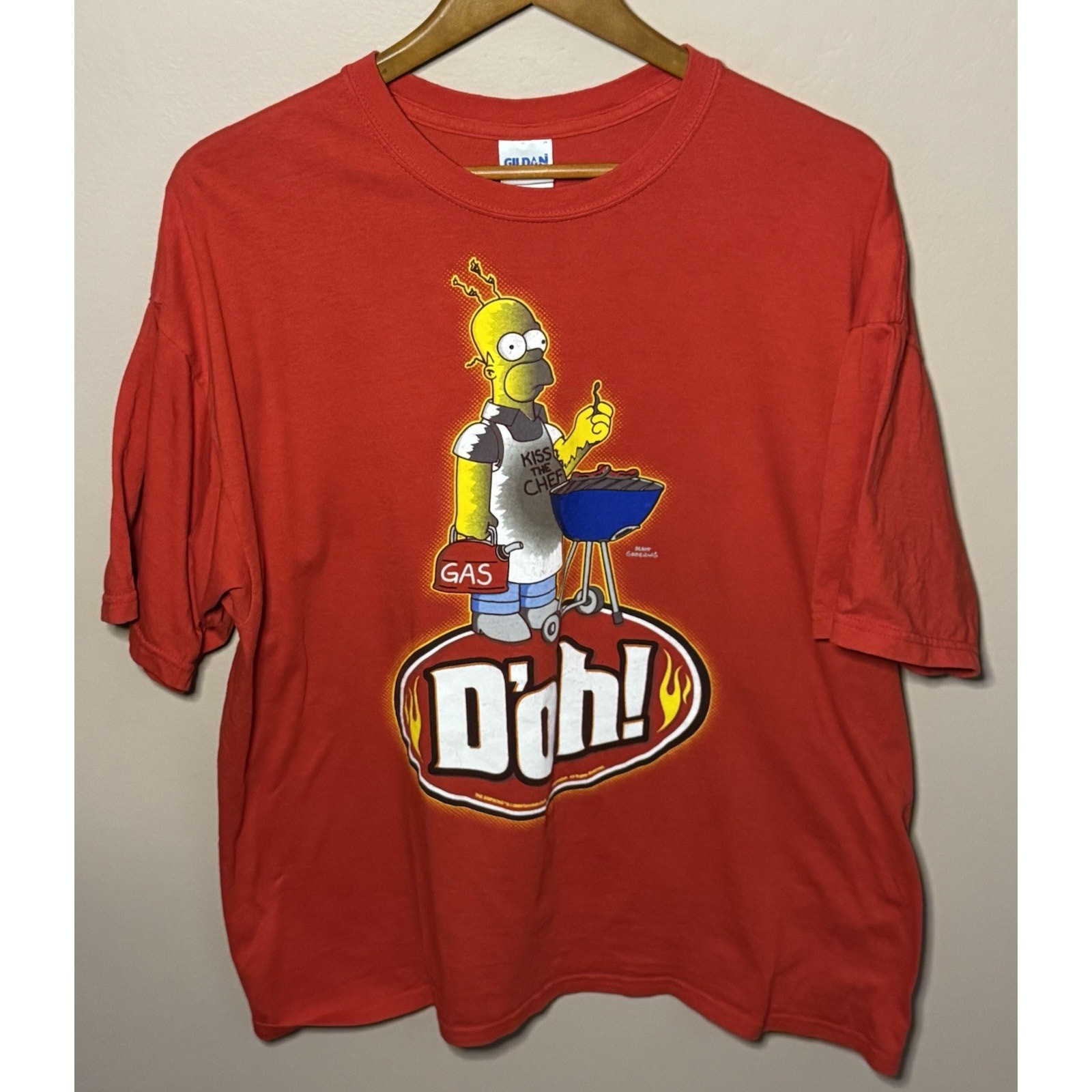 Gildan The Simpsons Homer Red T-Shirt Mens XL D’Oh BBQ Grill Funny Cartoon