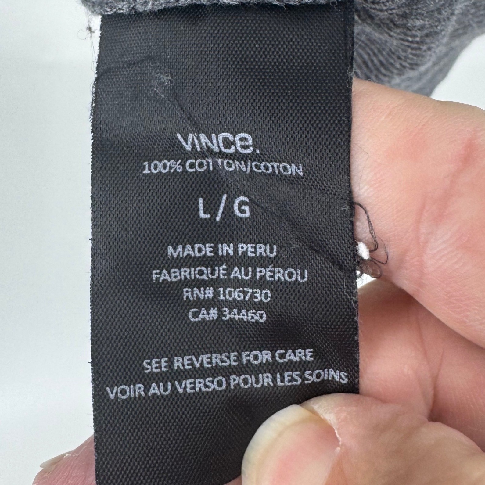 Vince Mens Charcoal Grey 100% Cotton Ribbed Long Sleeve Crew Neck Shirt Large gallery