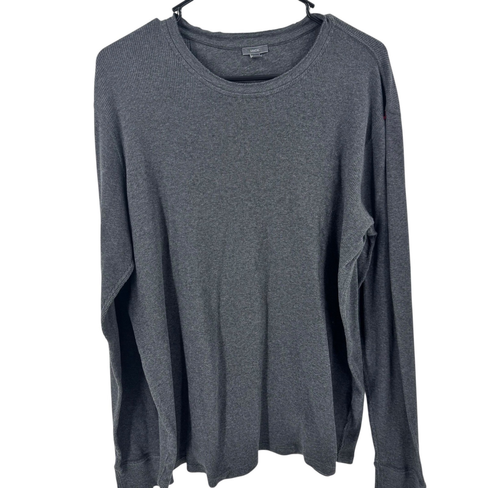 Vince Mens Charcoal Grey 100% Cotton Ribbed Long Sleeve Crew Neck Shirt Large gallery