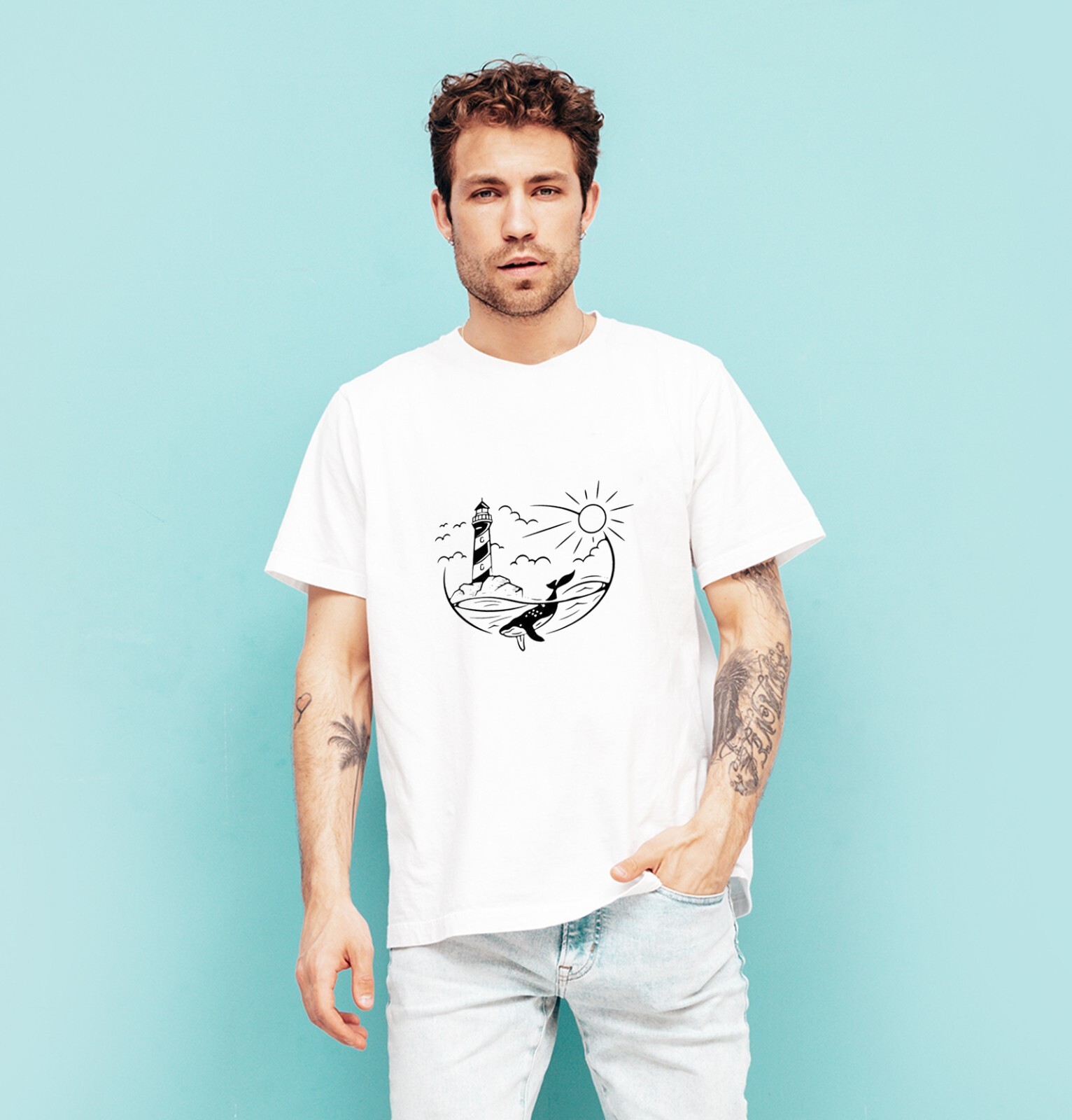 Unisex Slim Fit T-Shirt - Whale Dive Original Clip Art Summer Crewneck Slim Fit gallery