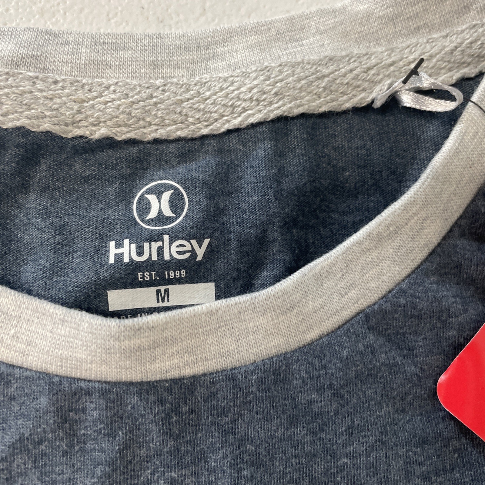 HURLEY Men's Raglan Tee Shirt Colorblock Long Sleeve Pullover BLUE/GRAY MEDIUM gallery