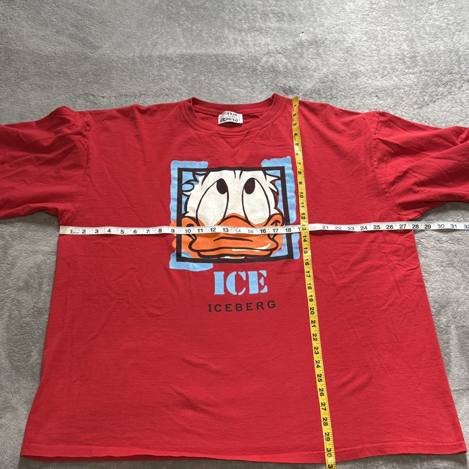 Vintage Iceberg Jeans Red Long Sleeve T Shirt Double Sided Donald Duck Rap RARE gallery