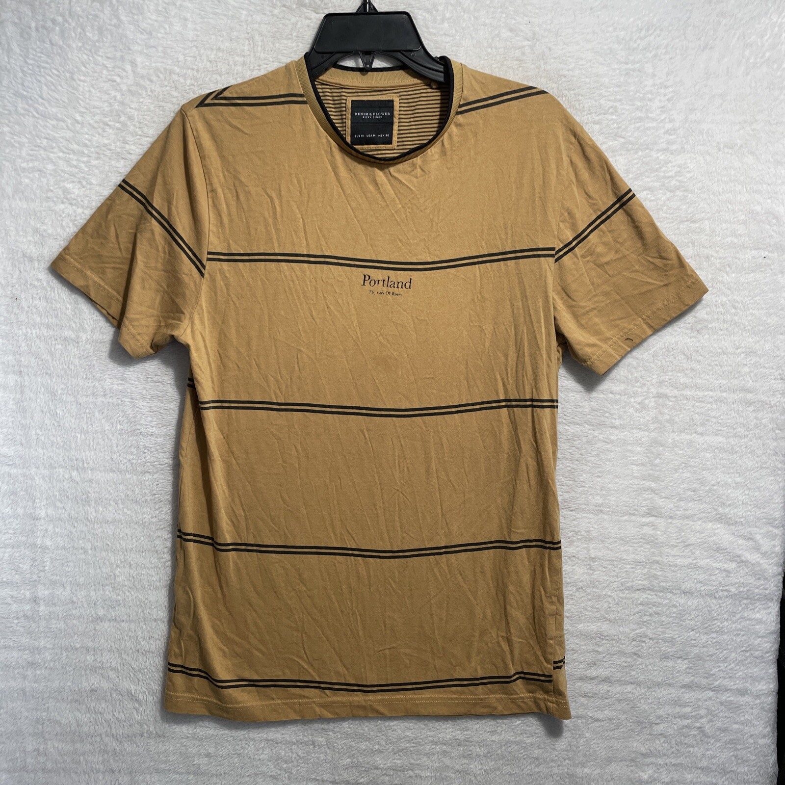 Denim Flower Shirt Brown Stripe Mens Medium Short Sleeve Portland Graphic gallery