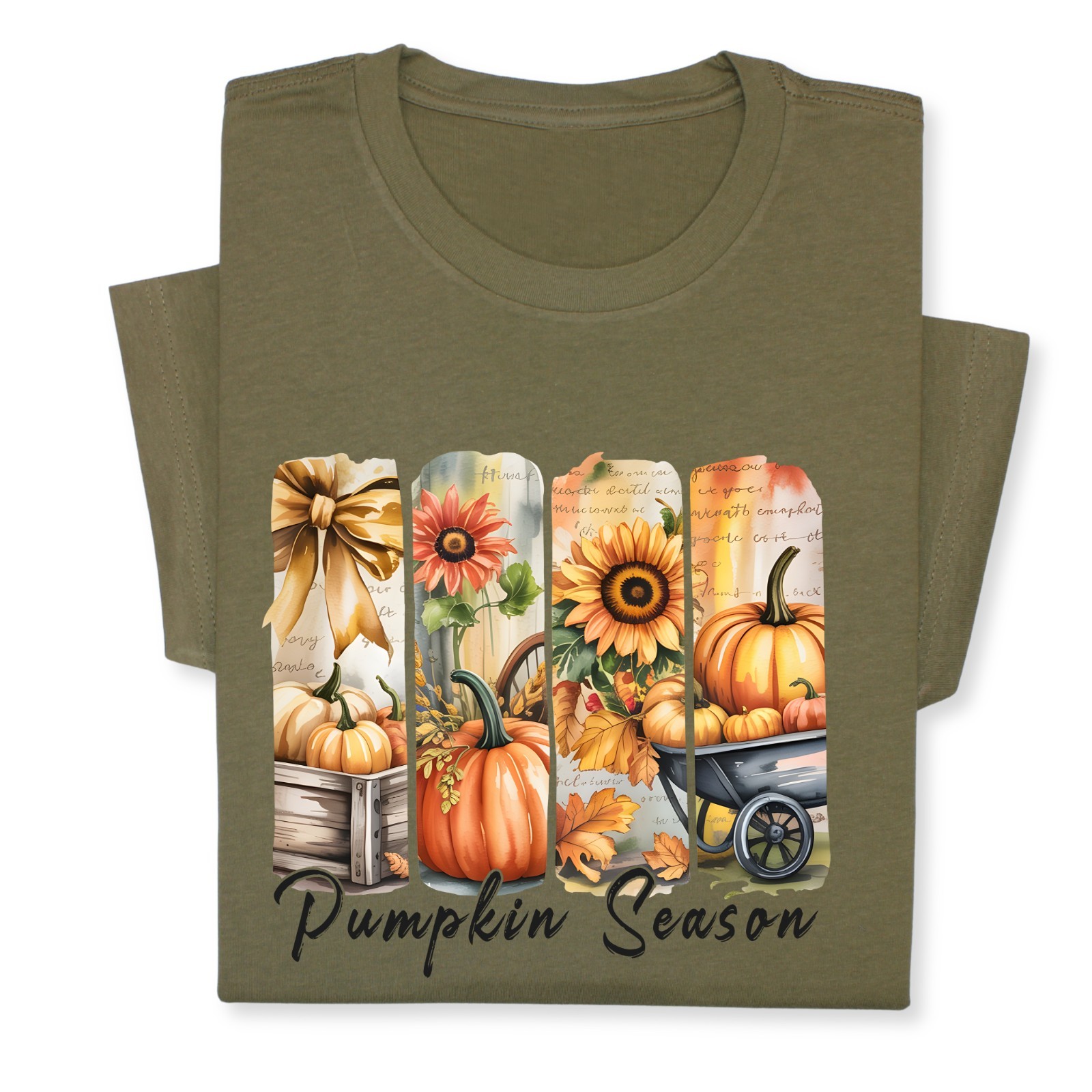 Pumpkin Season Print Shirt, Fall Tee with Sunflowers & Cart gallery