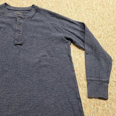 LL Bean Sweater Men Medium Blue Henley Slightly Fitted Knit Long Sleeve Pullover