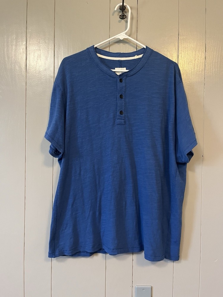 rag & bone Raw Edge Henley T-Shirt Men XXL Blue Short Sleeve Modern Classic