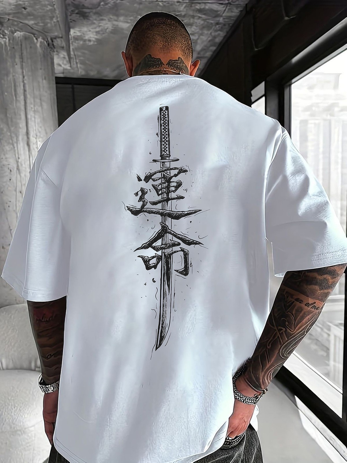 Japanese Katana Sword Calligraphy Tee – Edgy Samurai Streetwear Shirt