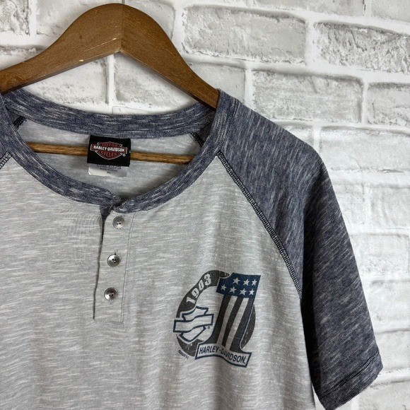 HARLEY DAVIDSON Sedona AZ Heather Gray Baseball Sleeve Henley T-Shirt Mens XL gallery