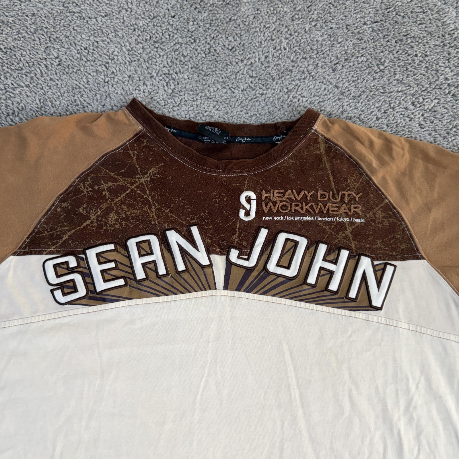 Sean John Shirt Mens 2XL Brown Heavy Duty Workwear Long Sleeve Graphic Tee Top gallery