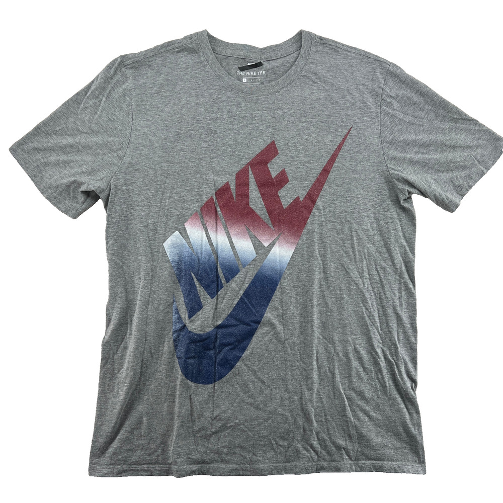 Nike Tee Athletic Cut Men Size L Solid Gray Sparkling Logo Crew-Neck T-Shirt