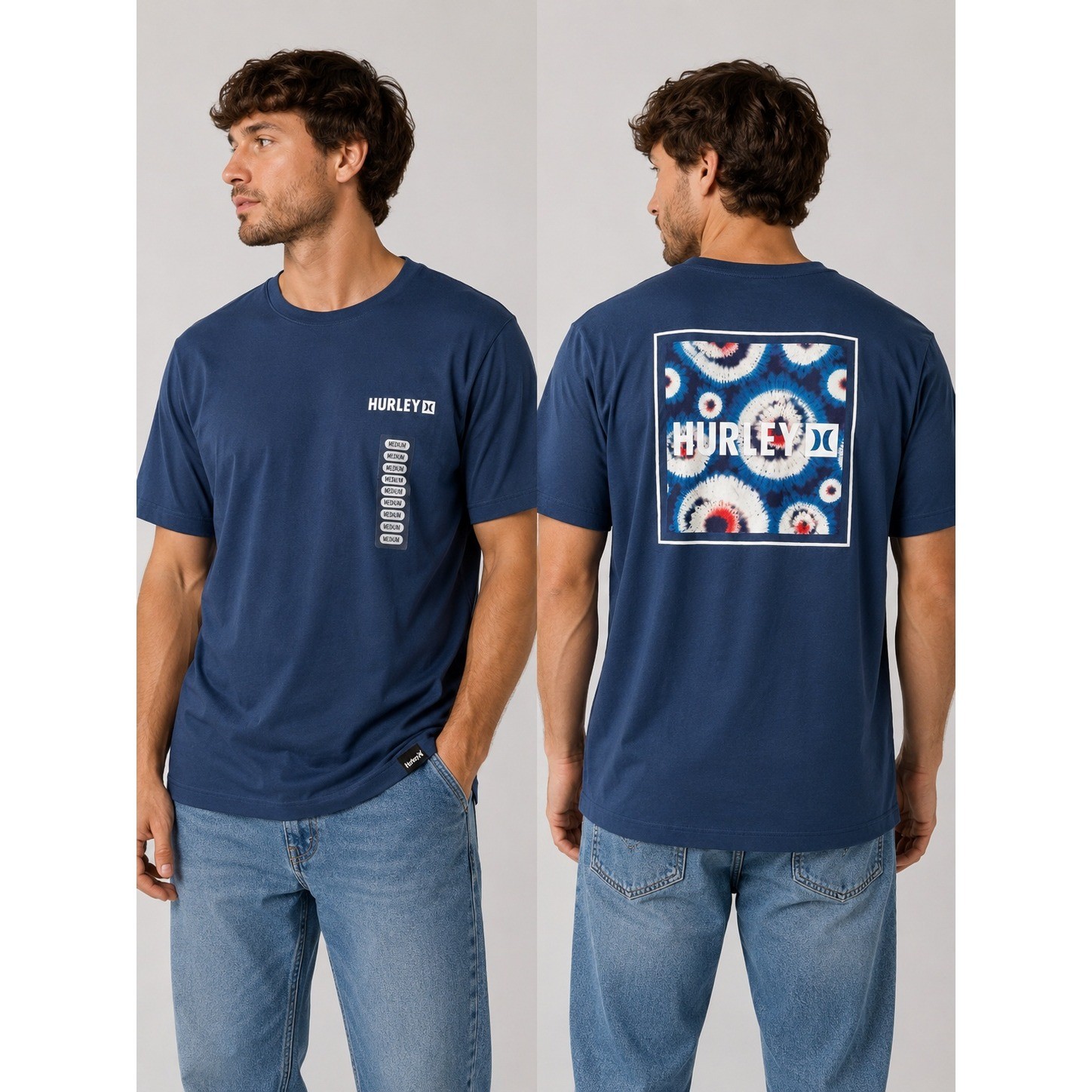 NWT Hurley Mens Graphic T Shirt Medium Blue Tie Dye Back Logo Surf Streetwear gallery