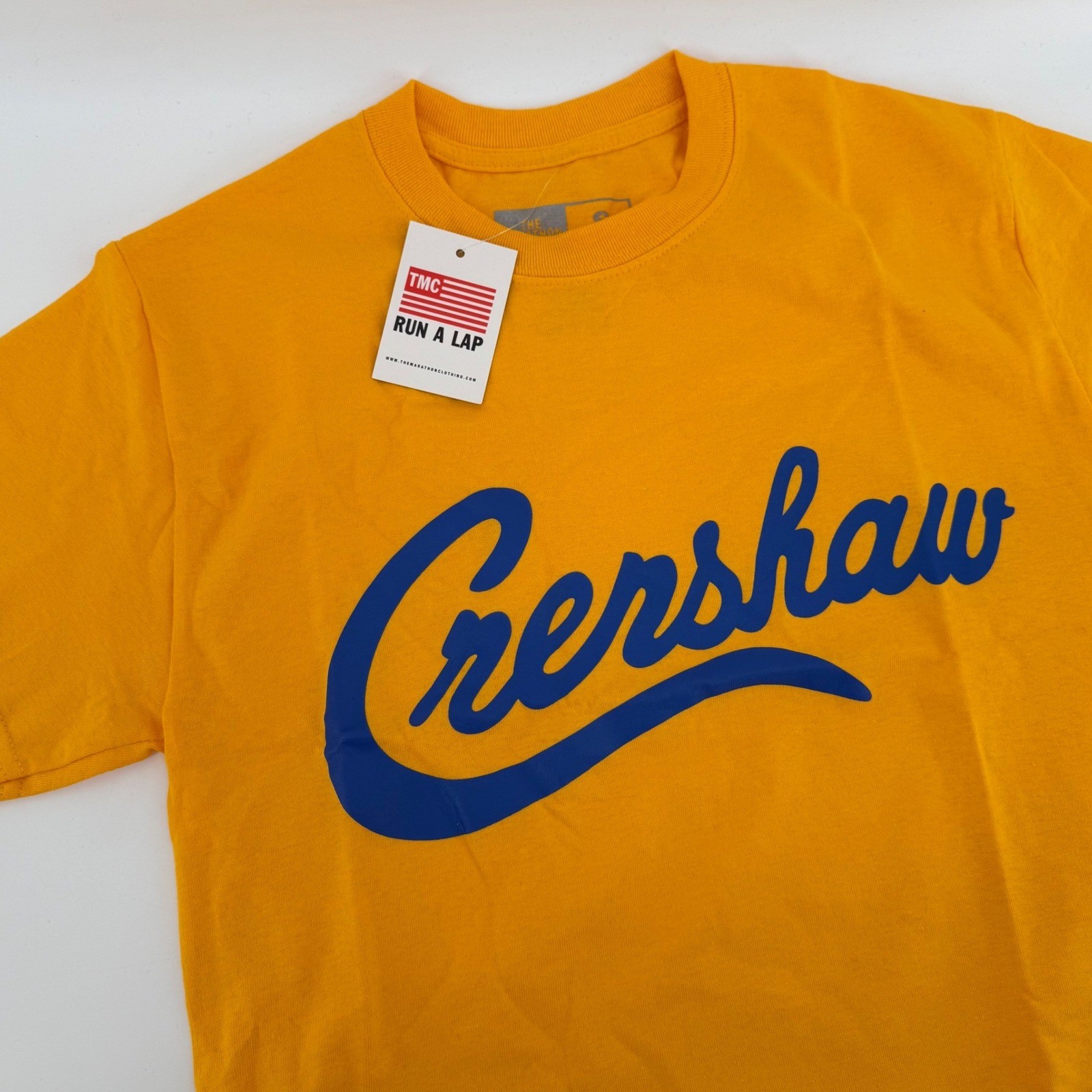 NWT The Marathon Clothing Crenshaw Tee Yellow Blue Short Sleeve Small TMC