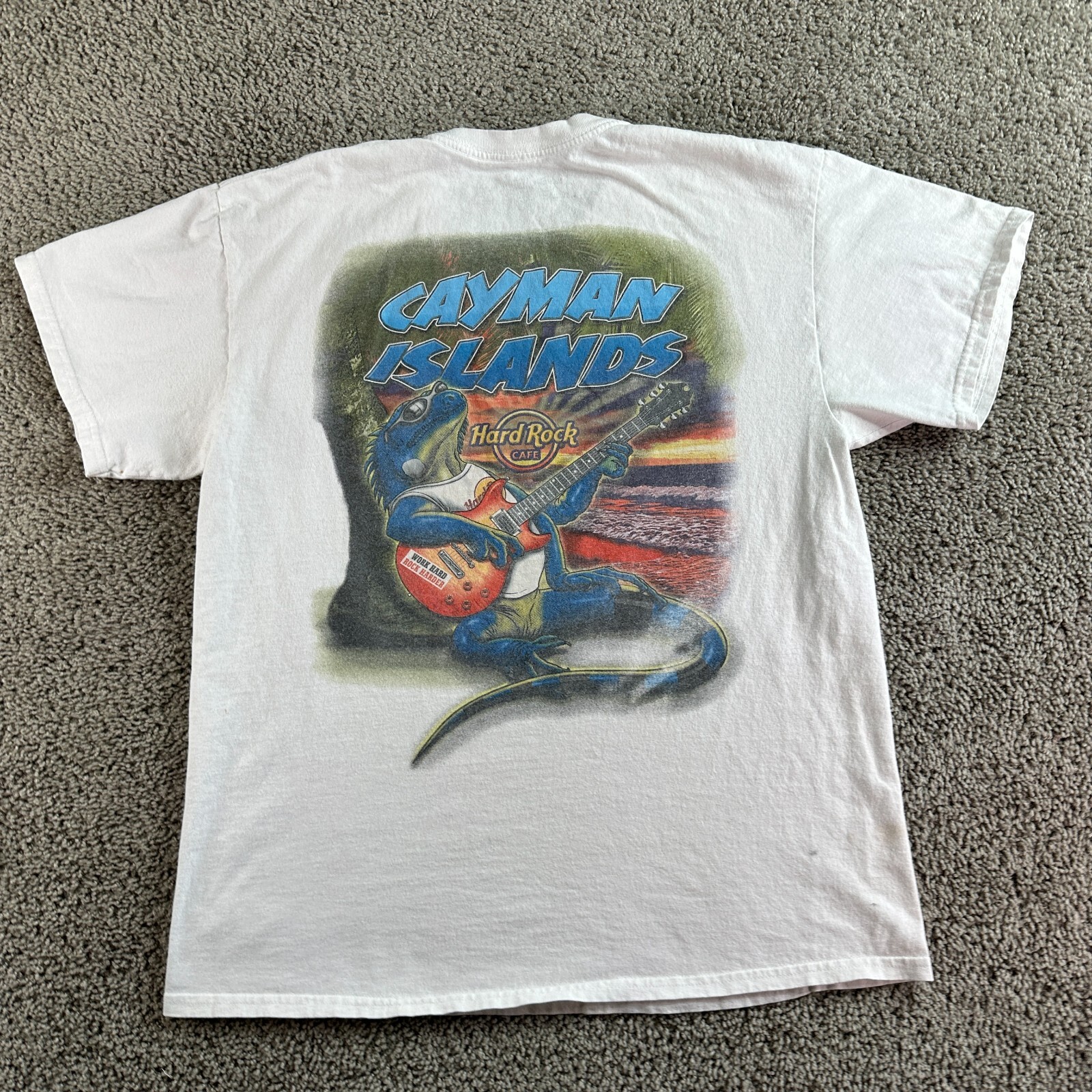Hard Rock Cafe Caymen Islands Shirt Mens Large White Blue Iguana Short Sleeve gallery