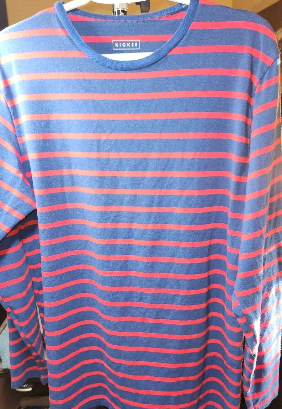 Kickee Bamboo/Cotton/Spandex Striped Long-Sleeve Shirt; Men’s Size L