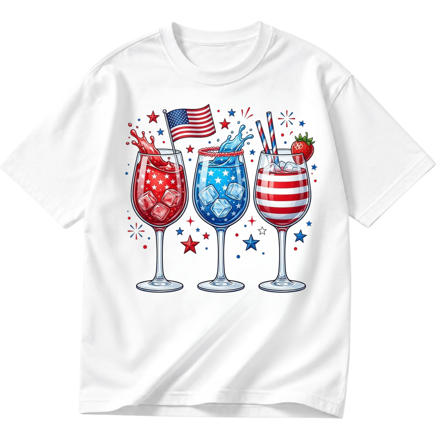 USA 4th of July Wine Glass Shirt Patriotic Red White Blue Cocktail Tee Gift gallery