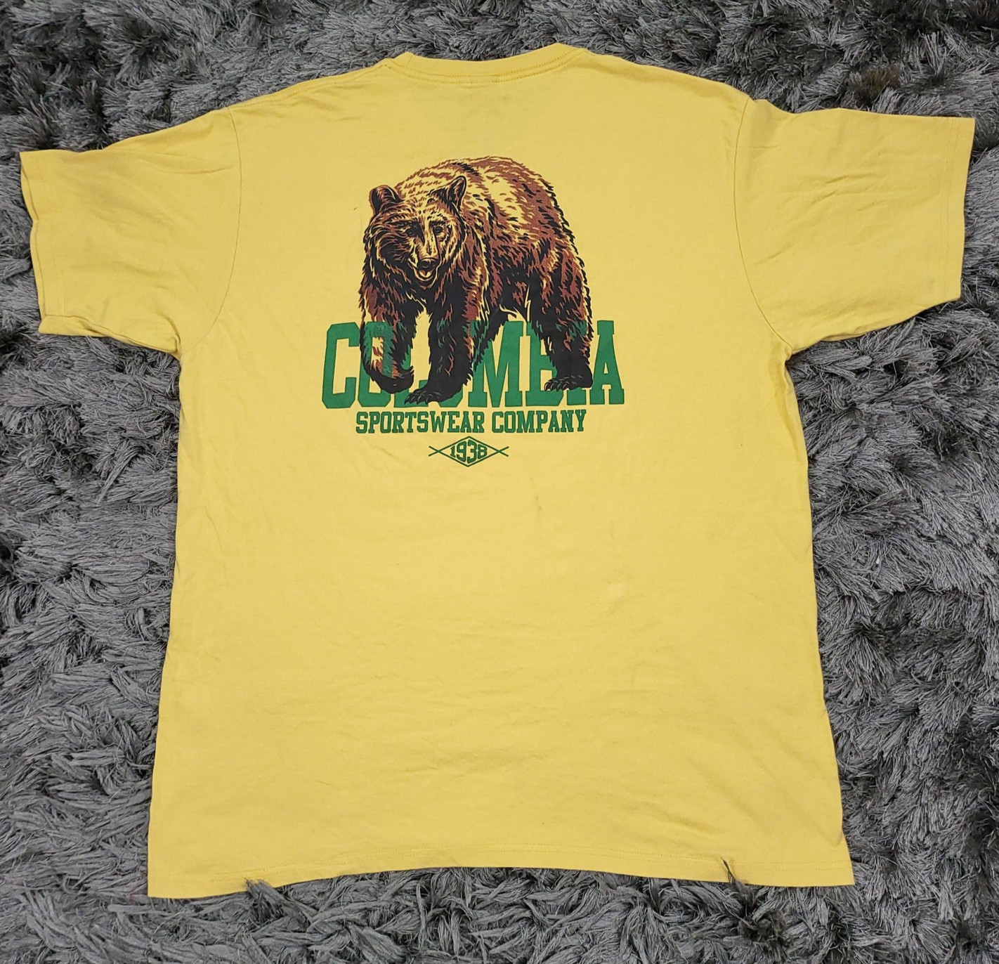 Columbia Shirt Mens XL Yellow Bear Outdoor Nature Camping Climbing Logo Tee gallery