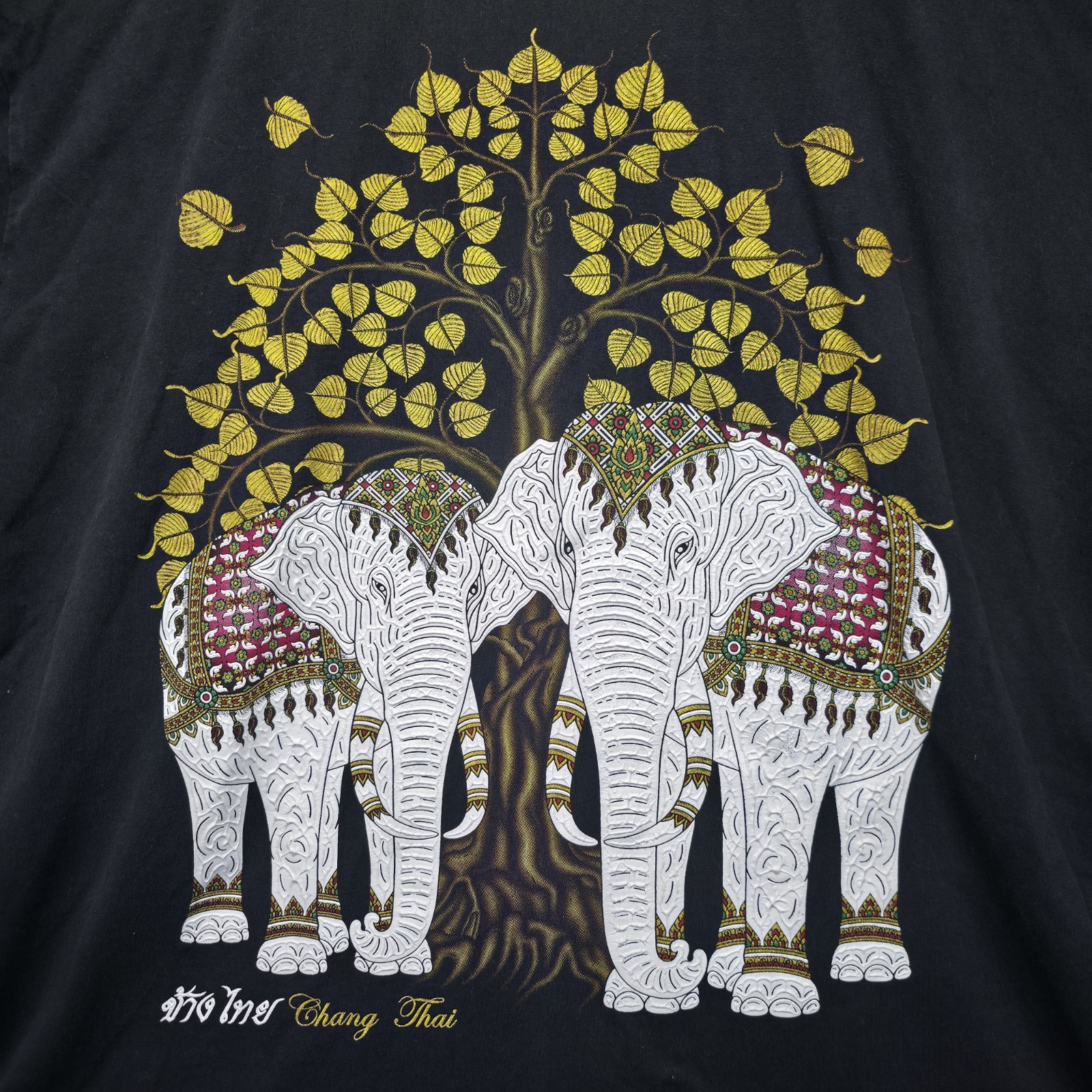 Thailand Elephant T-Shirt Men's XL Black Chang Thai Gold Bodhi Tree Souvenir Tee gallery