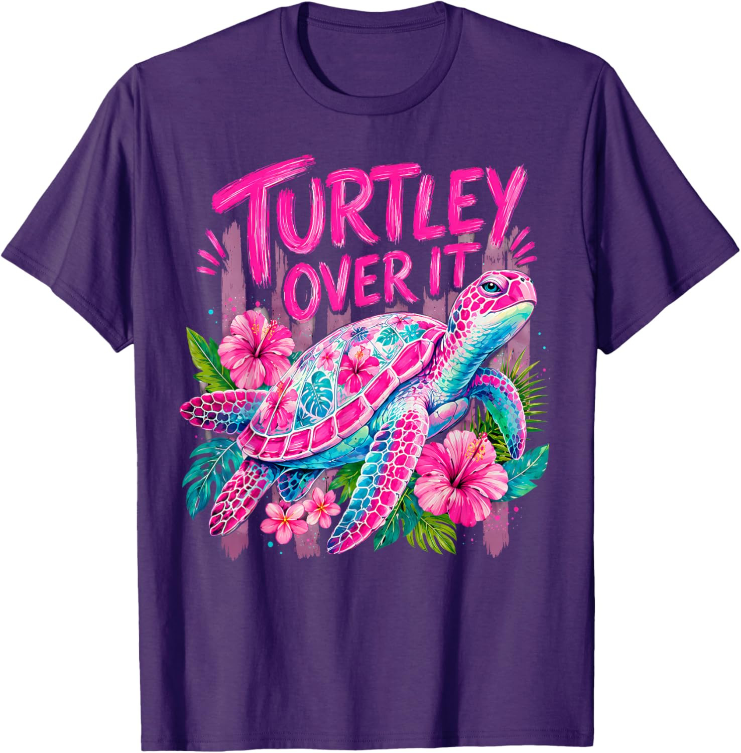 Stripped Turtley Over It Cute Turtle Flower Funny Men Women T-Shirt gallery