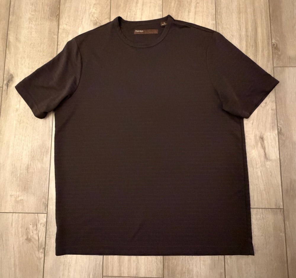 Perry Ellis Polyester Ribbed Knit Crew Neck Short Sleeve Shirt-Men’s XL-Brown