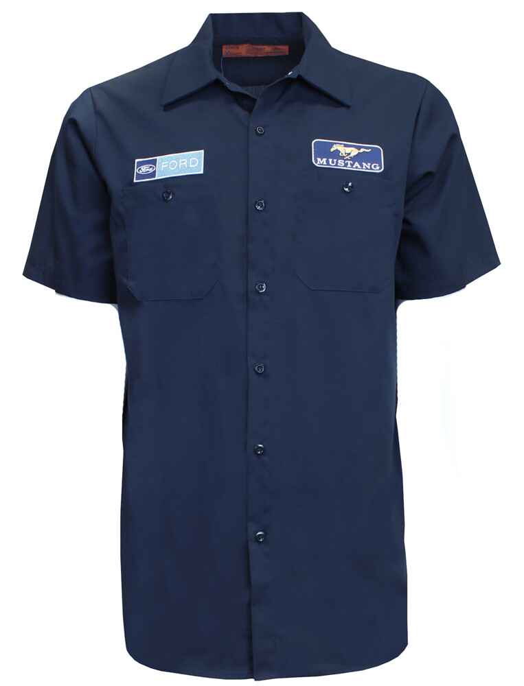 Ford Mustang Blue Pit Mechanic Button Down Work Crew Shirt Official Licensed gallery