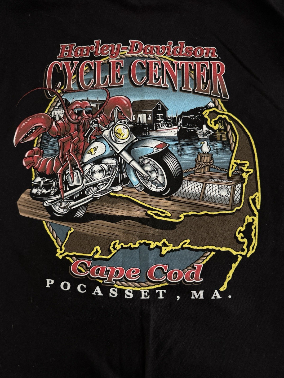 Vintage 90s Lobster Riding Harley Davidson Cape Cod (Pocasset) T-Shirt Mens L
