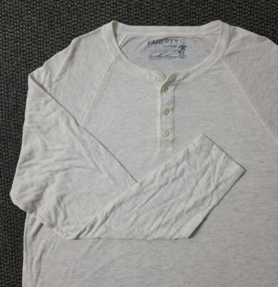 Faherty Cloud Cotton Henley Shirt Heathered Beige Pullover Men’s XL