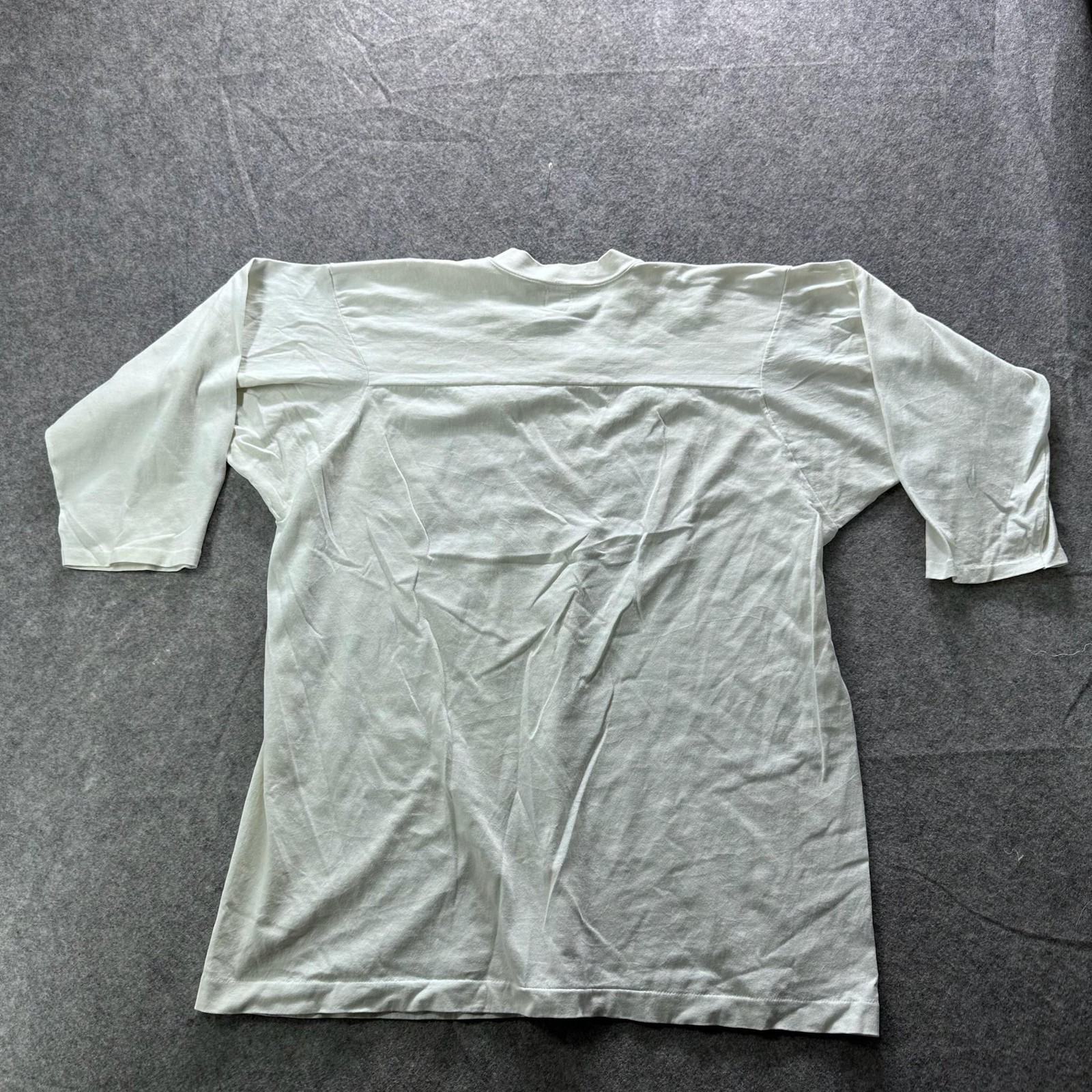 Vintage Medallion Shirt Mens XL White USA V-Neck 50/50 PolyCotton Graphic 90s gallery