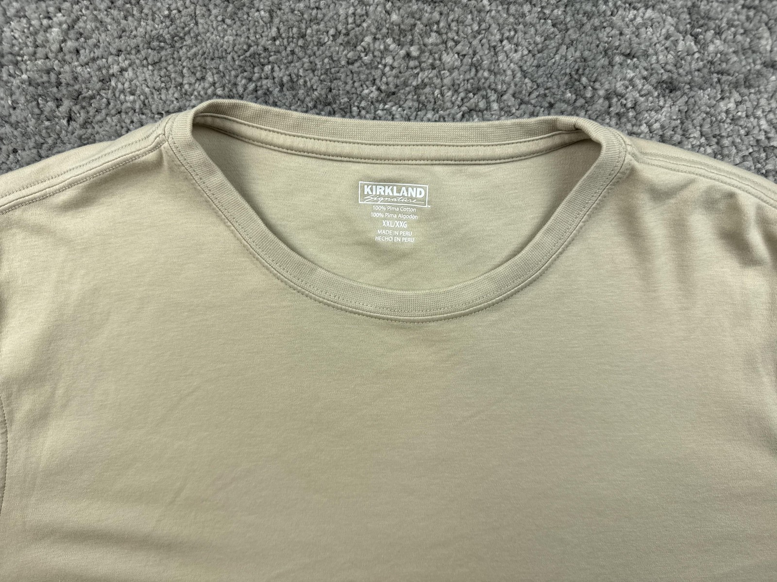 Kirkland Signature Shirt Mens 2XL Beige Pima Cotton Crew Neck Tagless Basic gallery