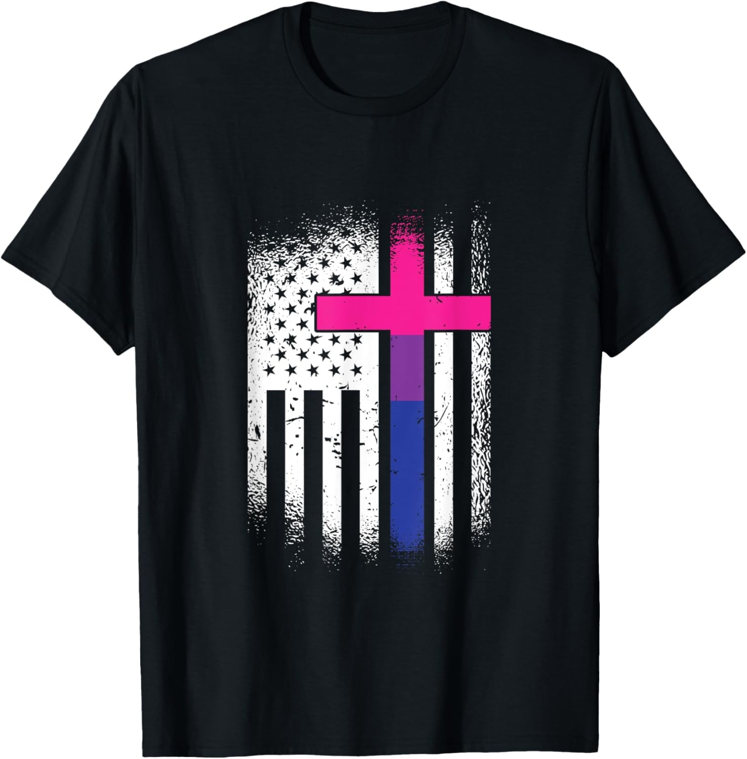 American Flag Cross LGBT-Q Bi-sexual Pride Christian Ally T-Shirt