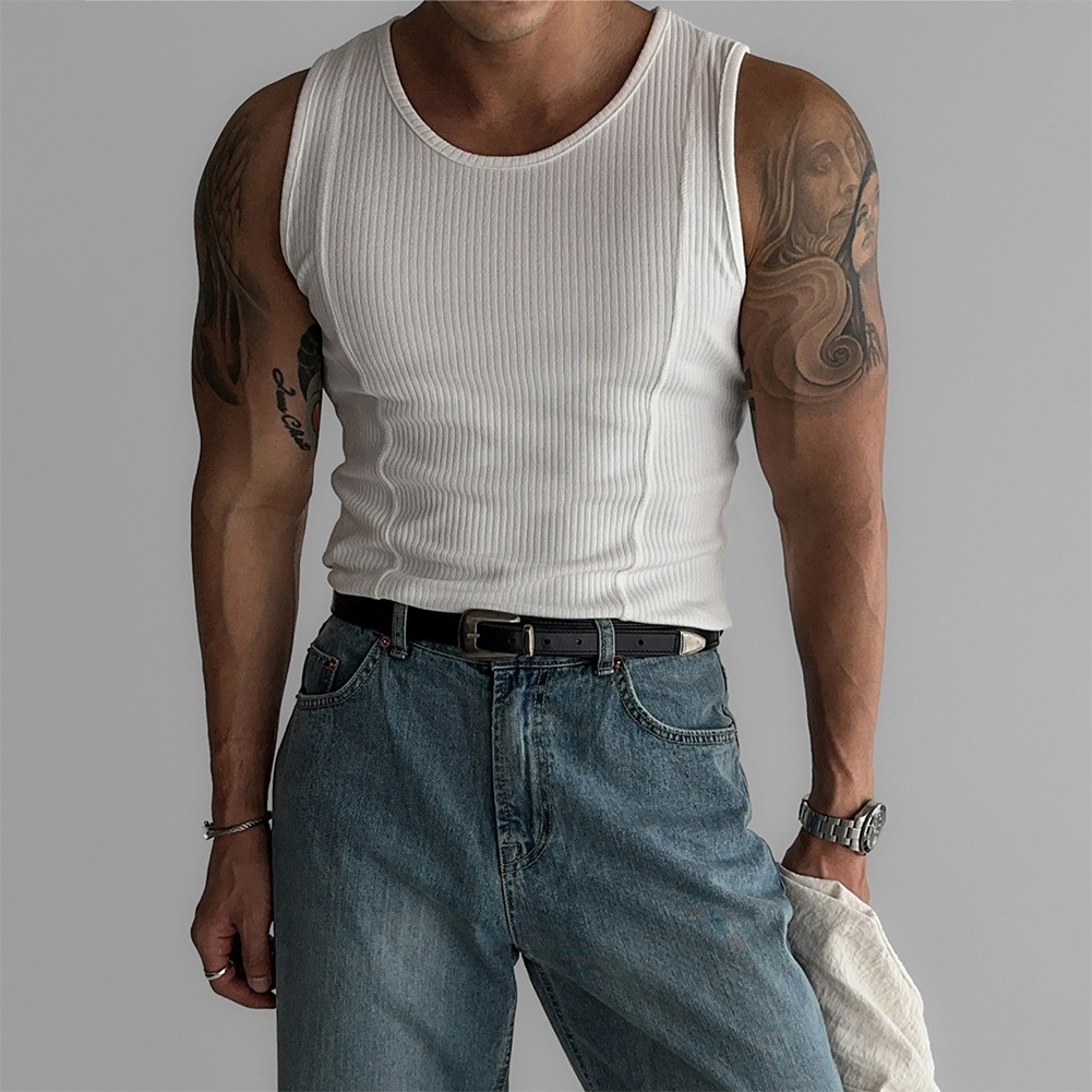 Male Top Mens Vest Casual Fitness Minimalist Regular Ribbed Sleeveless gallery