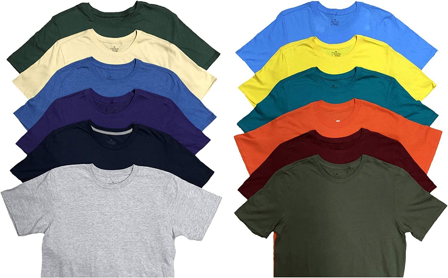 SOCKS'NBULK 12 Pack Mens Cotton Crew Neck Short Sleeve T-Shirts Mix Colors Bulk gallery