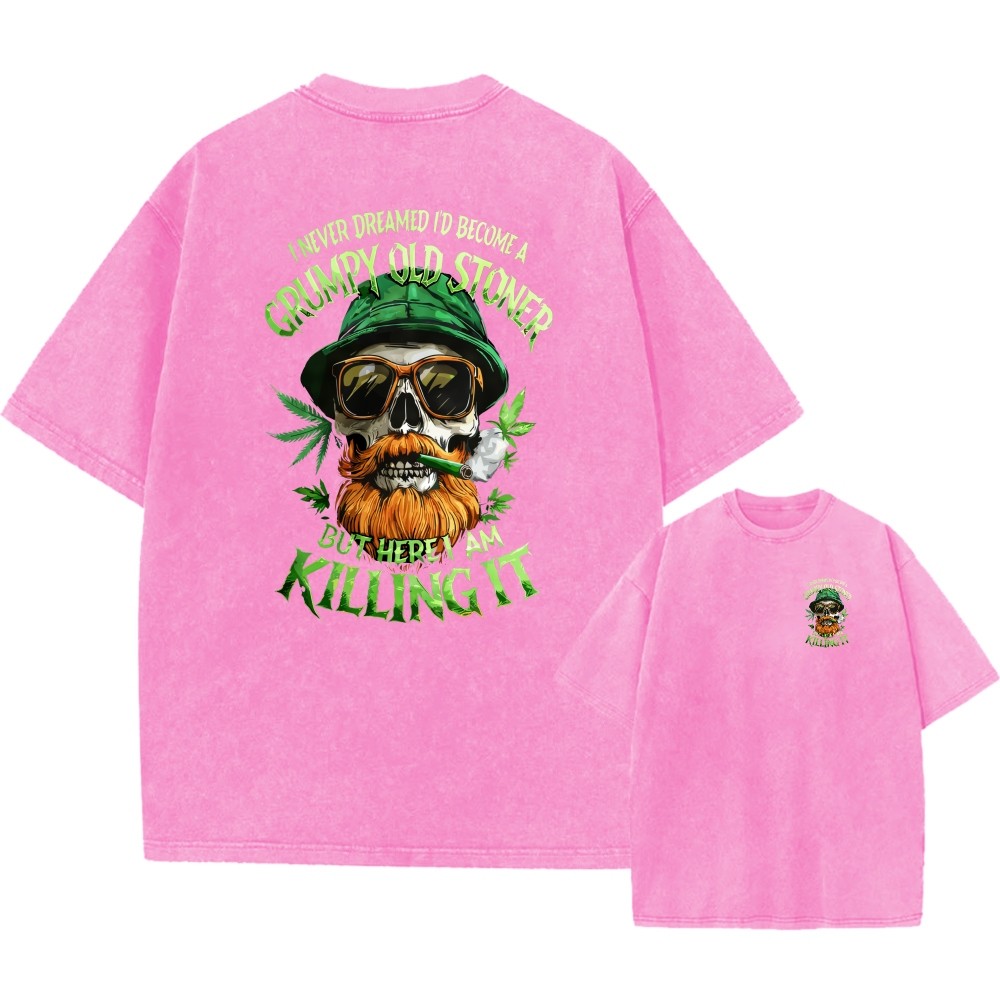 100% Cotton Oversized T-Shirt, Grumpy Old Stoner Skull Graphic Streetwear Tee gallery