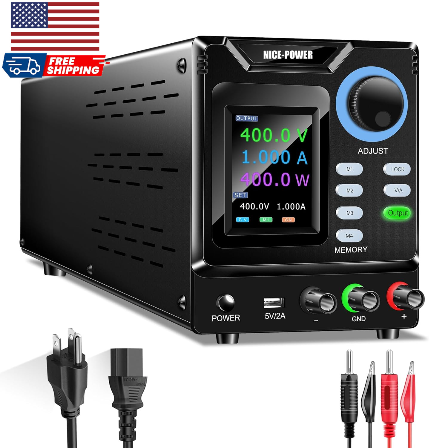 DC Power Supply Variable 0-400V 0-1A High Voltage Bench Power Supply with Memory