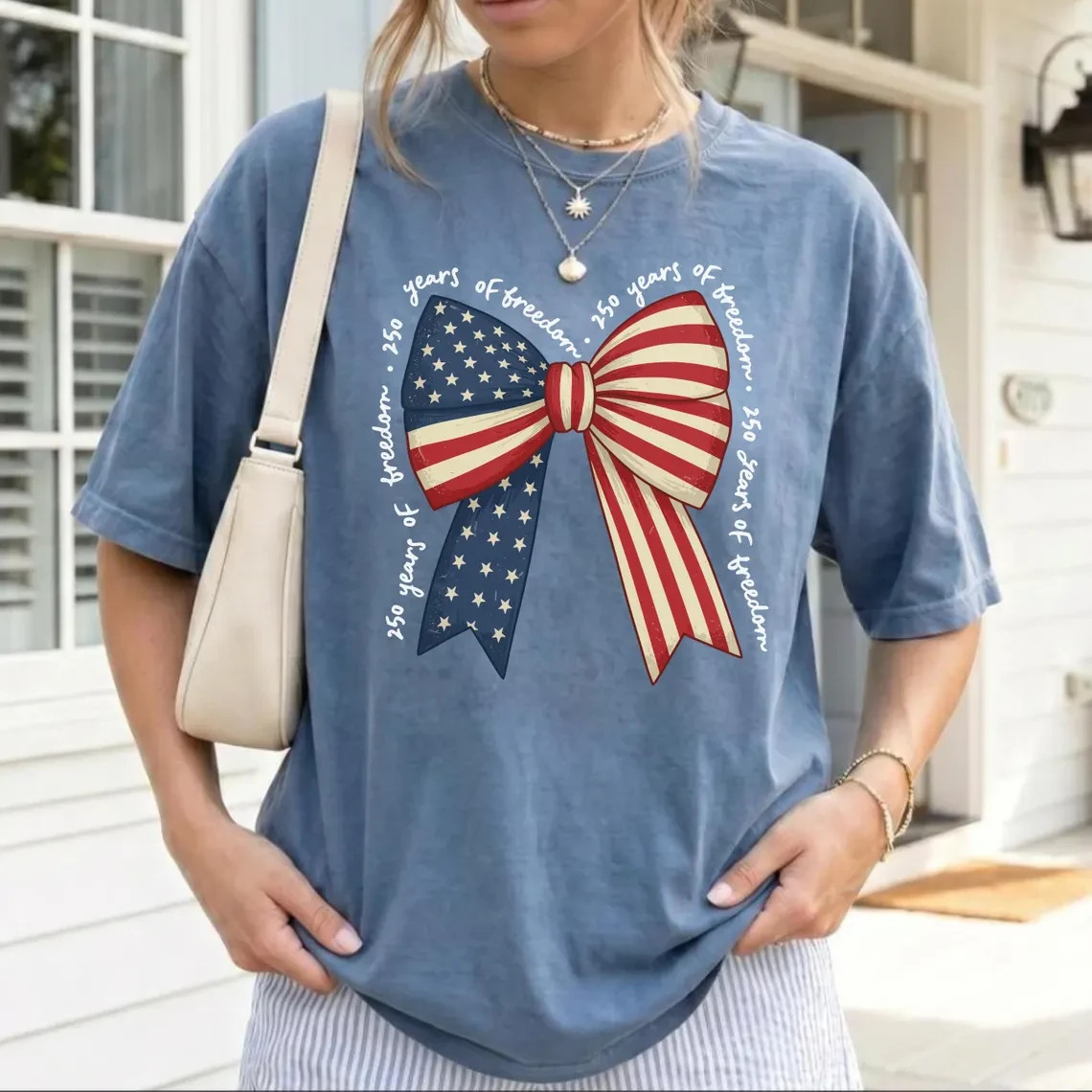 Comfort Colors Patriotic Bow Shirt Coquette 250 Years Of Freedom 4th of July Tee gallery