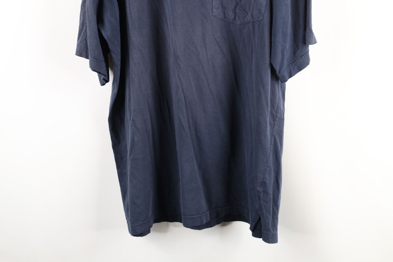 Vintage 90s Streetwear Mens Large Tall Thrashed Blank Pocket T-Shirt Navy Blue gallery